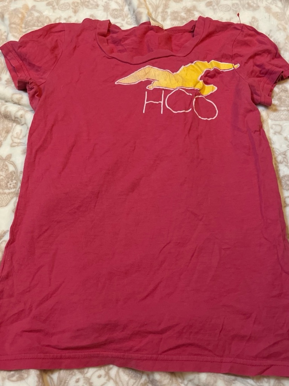 Hollister Pink Short Sleeve Logo Tee with Yellow Accent